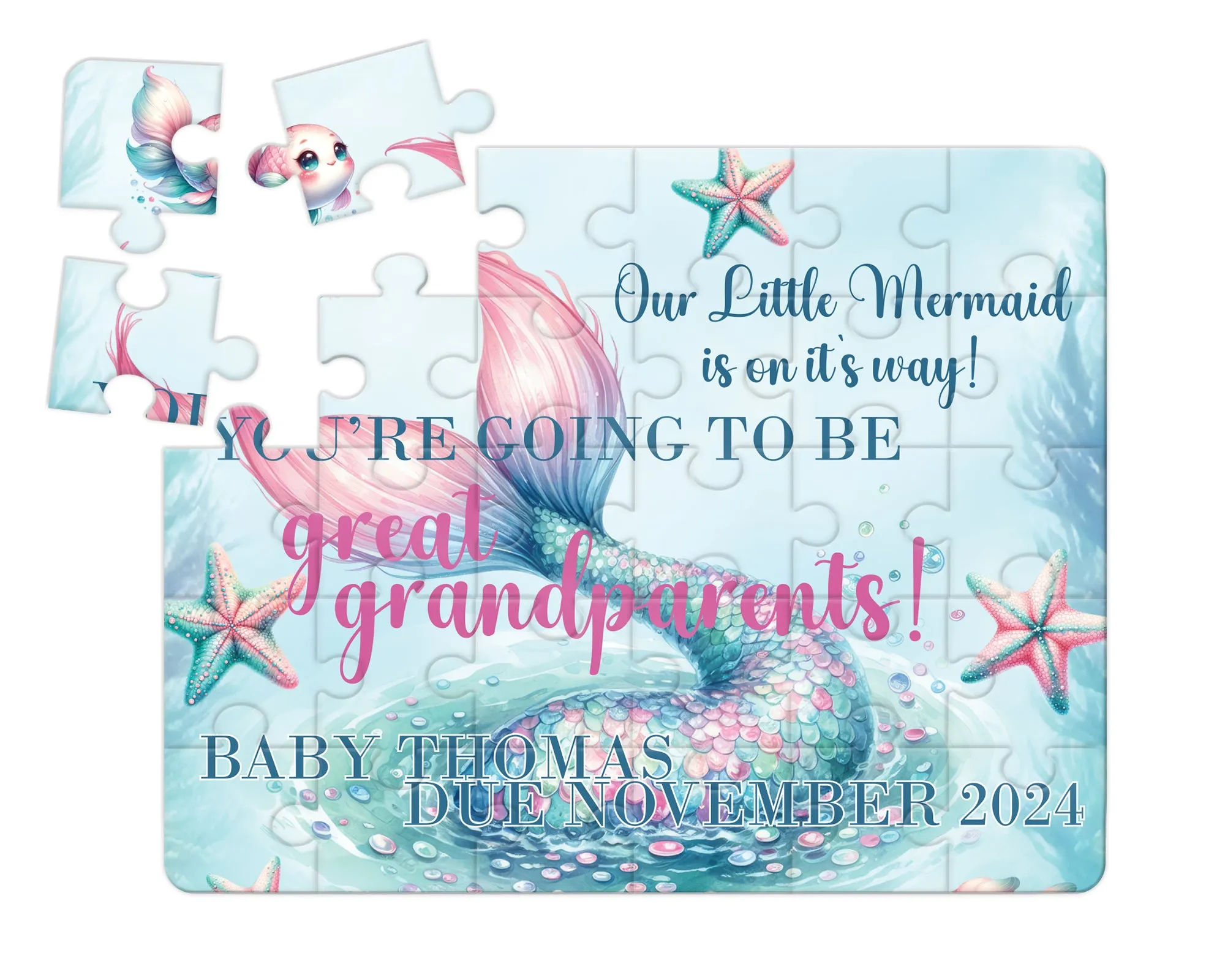 Our Little Mermaid is on it's Way, 30pce Wooden Puzzle, Baby Announcement