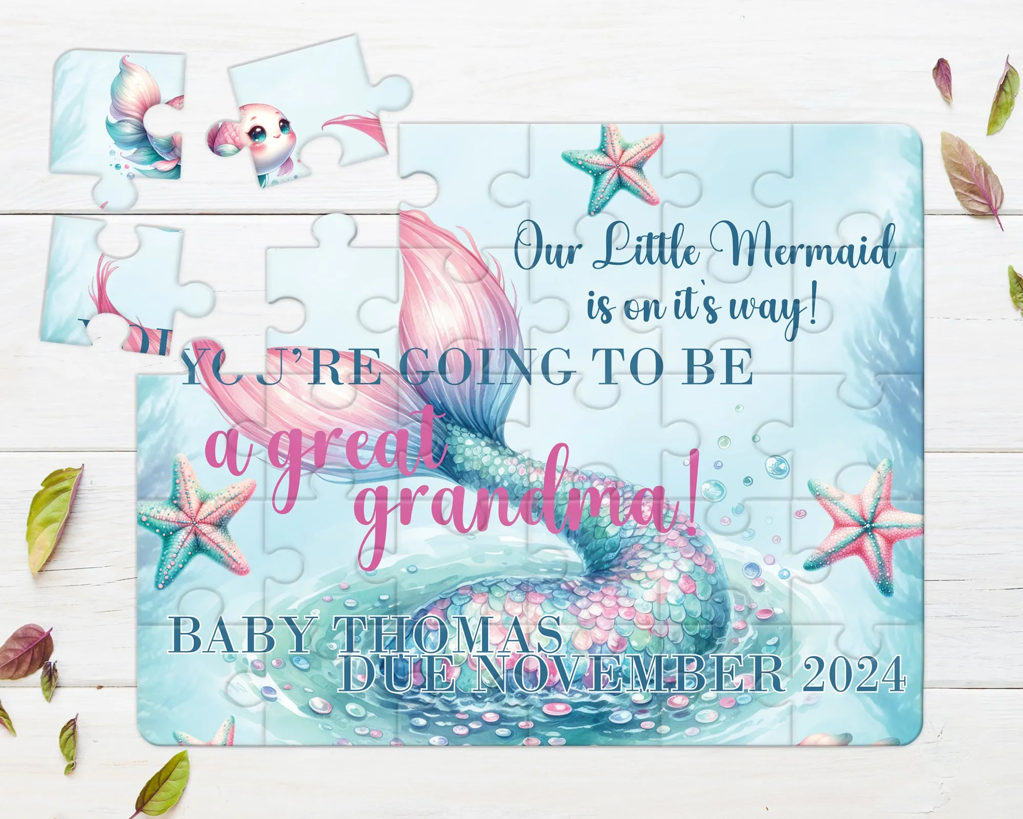 Our Little Mermaid is on it's Way, 30pce Wooden Puzzle, Baby Announcement