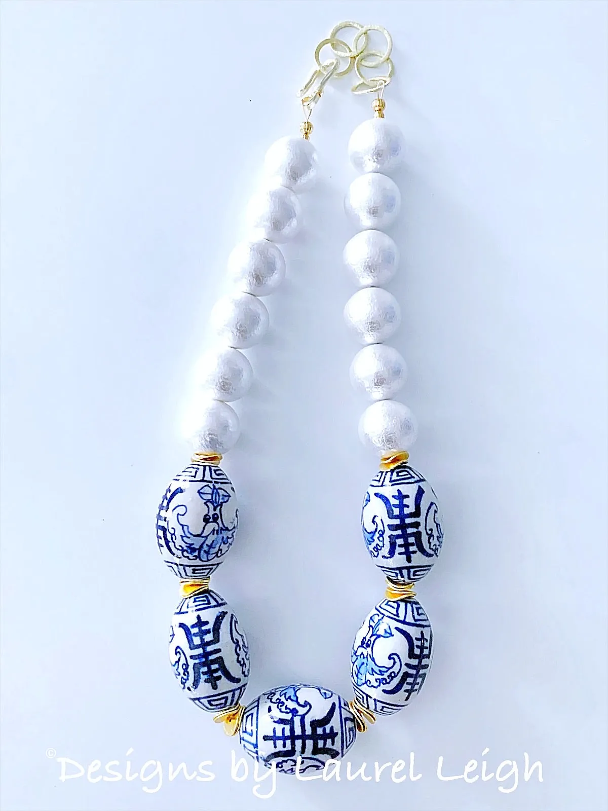 Oval Chinoiserie Focal Bead & Pearl Statement Necklace