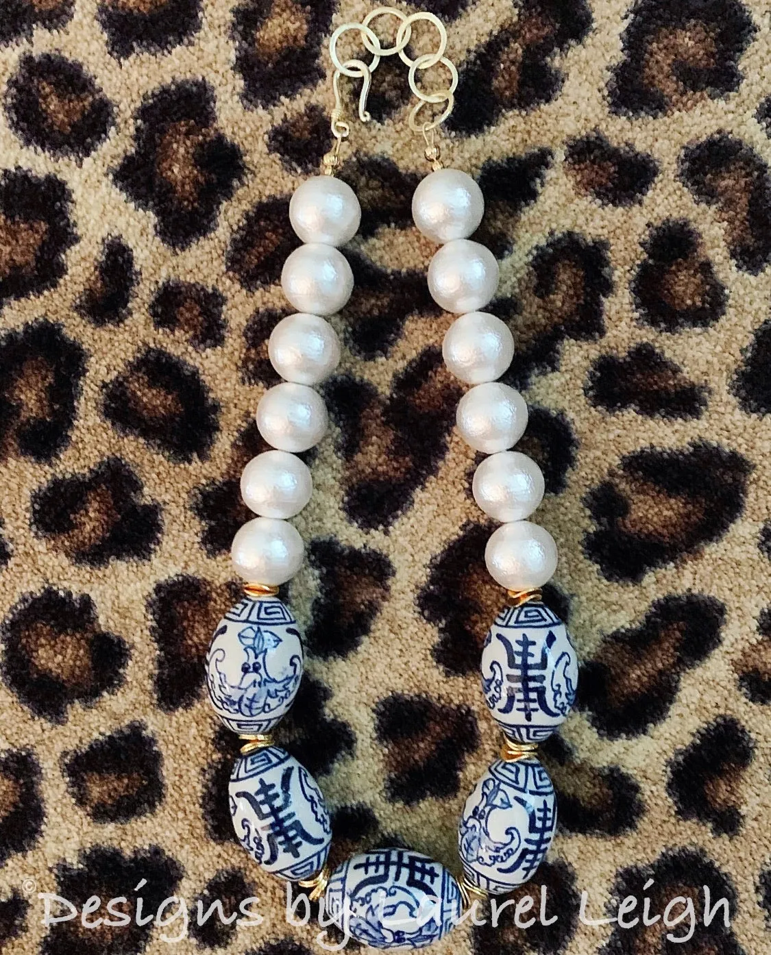 Oval Chinoiserie Focal Bead & Pearl Statement Necklace