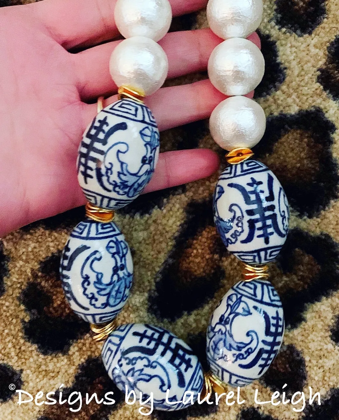 Oval Chinoiserie Focal Bead & Pearl Statement Necklace