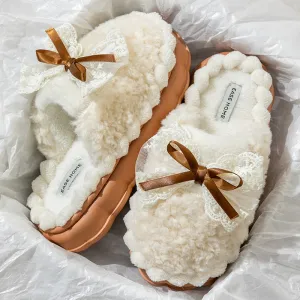 Platform Slippers with Lace Bow for Women