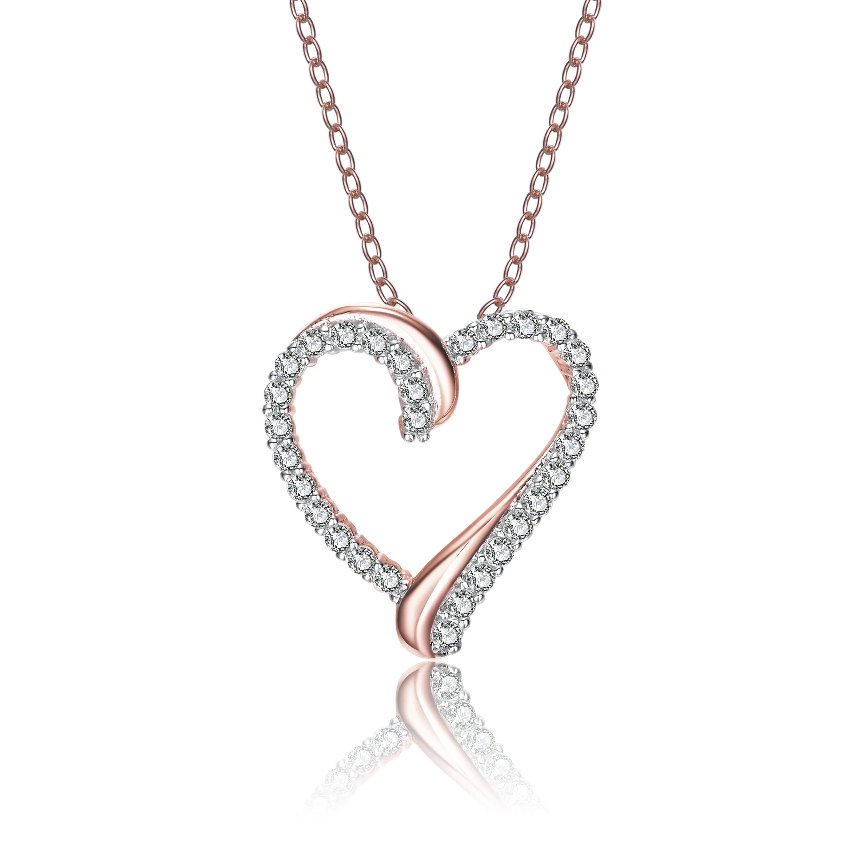 Rose and Black-plated Sterling Silver Cubic Zirconia Double Heart  Necklace