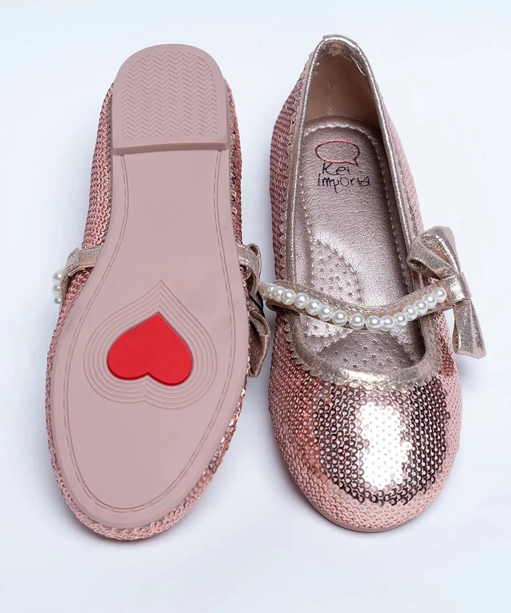 Rose-Gold Colored Party Sandals for Kid Girl