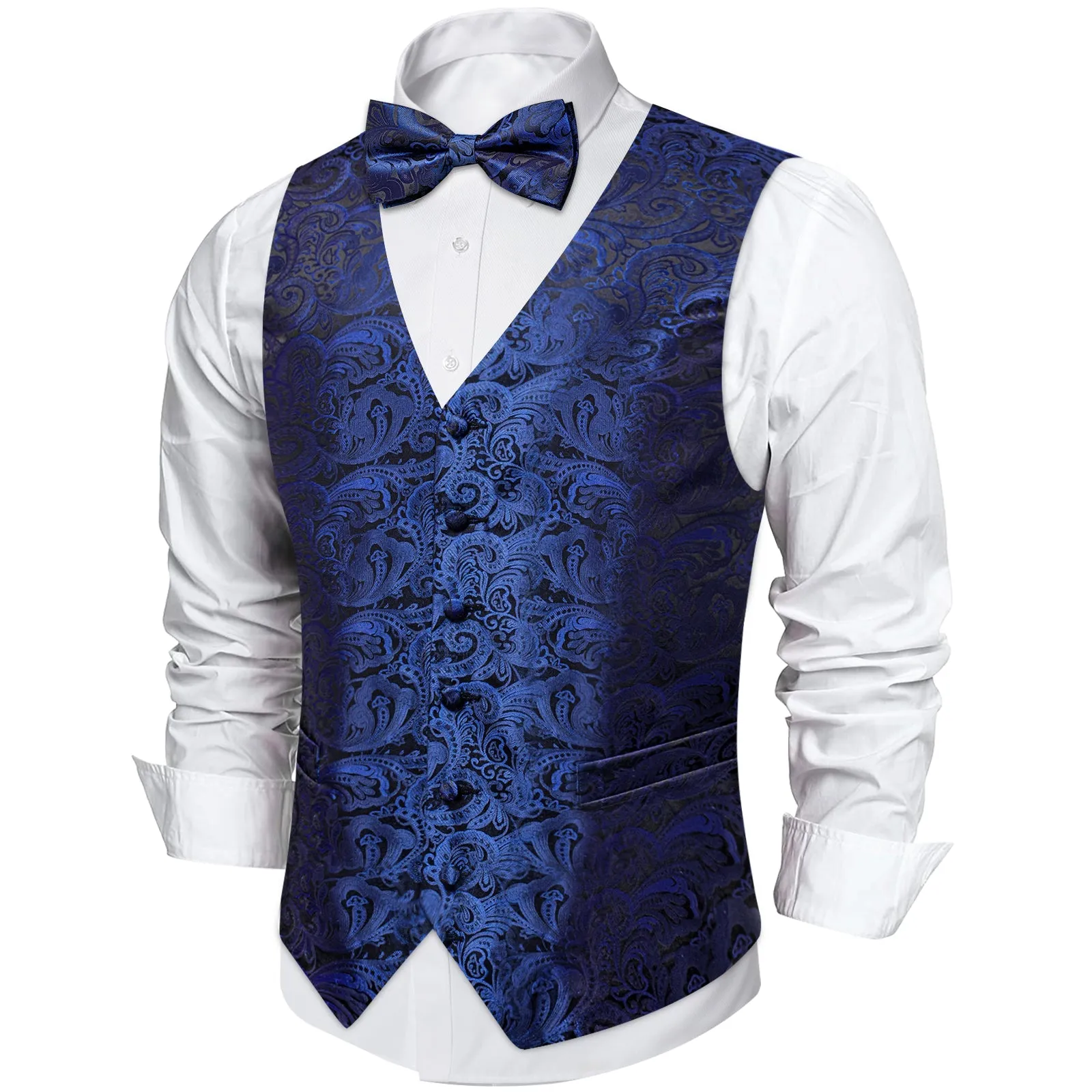 Sapphirine Blue Paisley Silk Men's Vest Single Vest