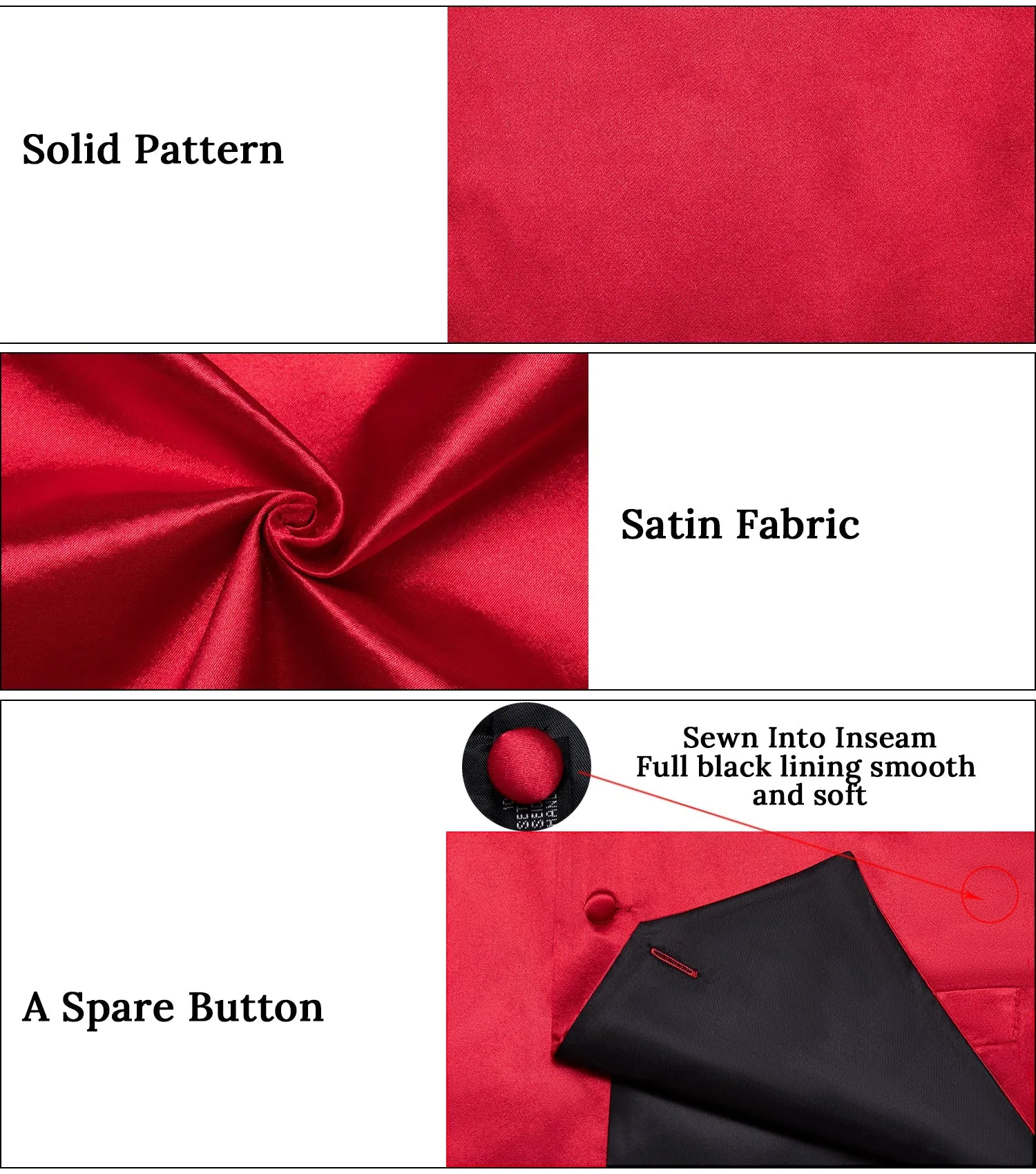 Satin Classic Red Solid Men's Vest Bow Tie Set