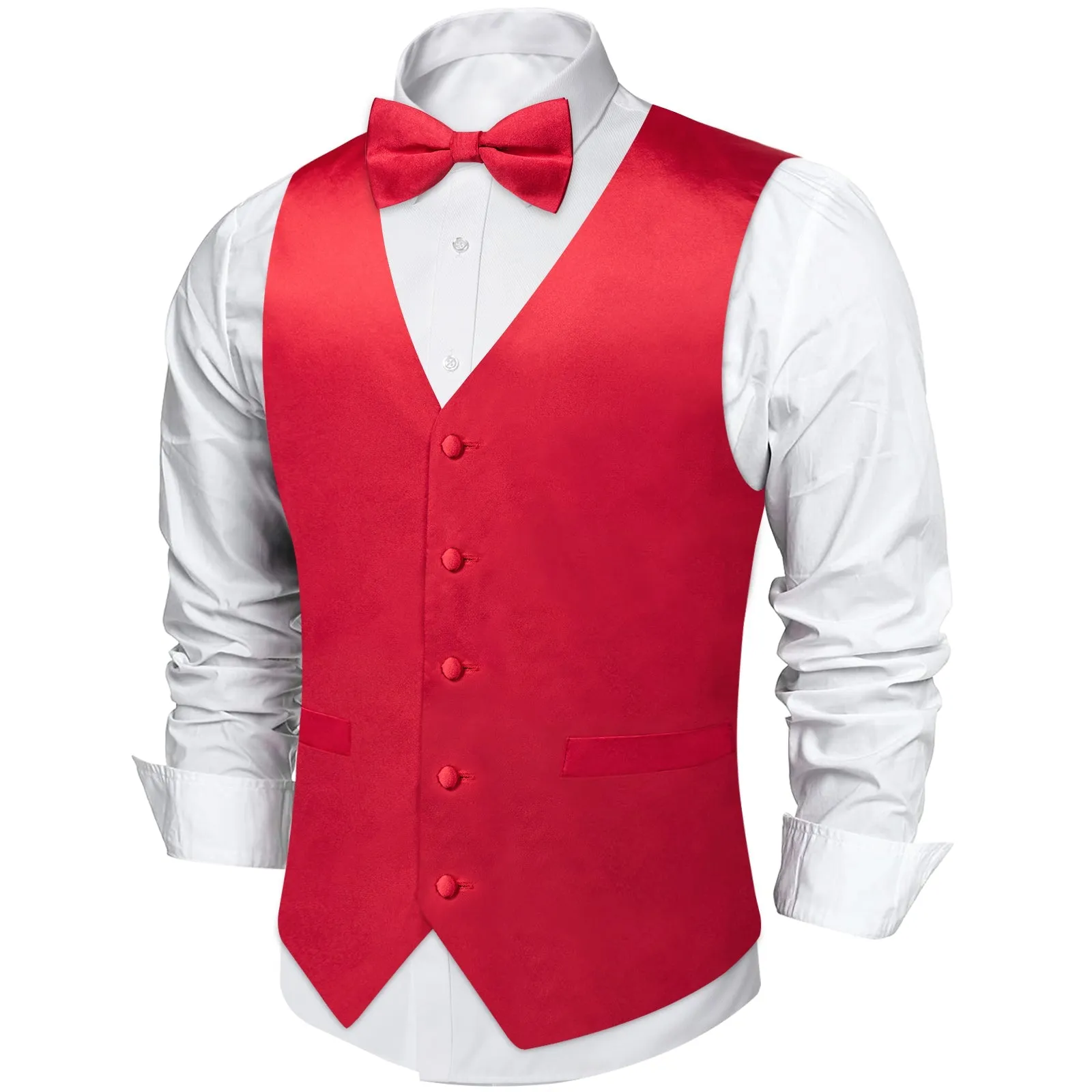 Satin Classic Red Solid Men's Vest Bow Tie Set