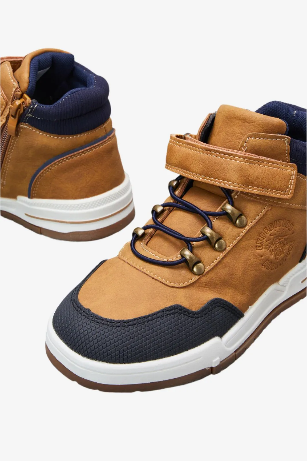 Senior Boys Brown Material Bock High-Top Sneakers