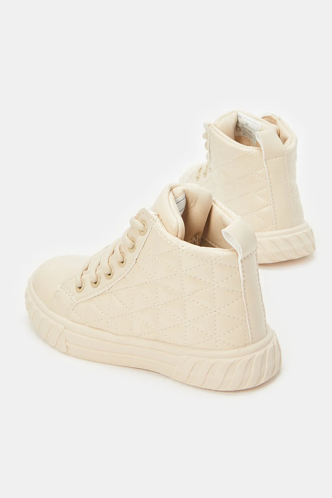 Senior Girls Beige Quilt High Top Sneakers