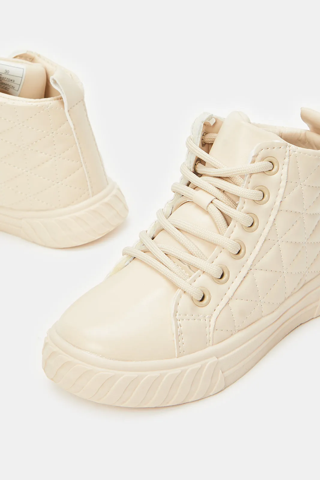 Senior Girls Beige Quilt High Top Sneakers