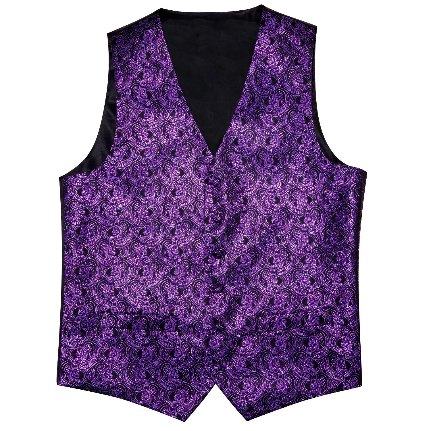 Shining Deep Purple Paisley Silk Men's Vest Bow Tie Handkerchief Cufflinks Set Waistcoat Suit Set