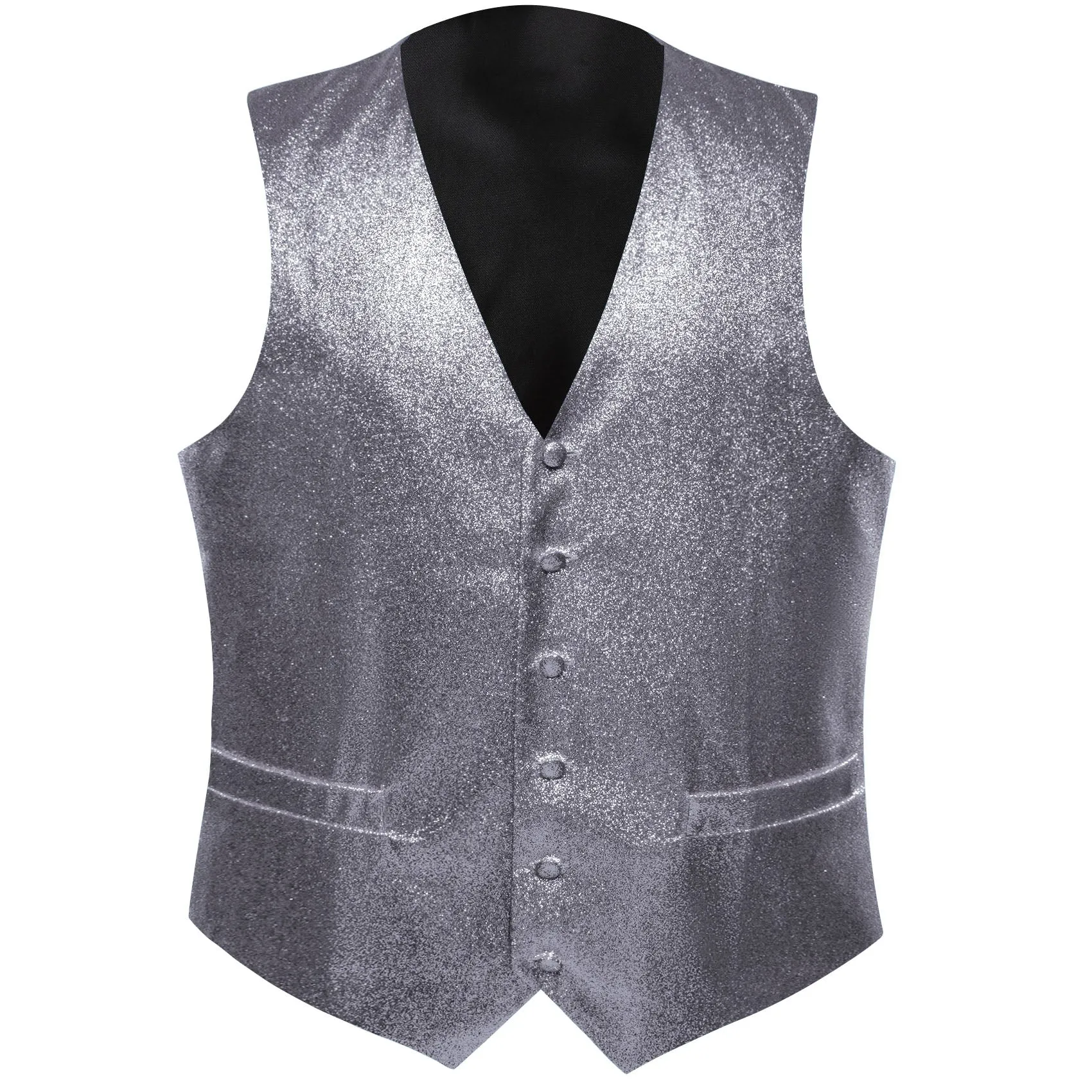 Shining Silver Solid Silk Men's Vest Bow Tie Set Waistcoat Suit Set