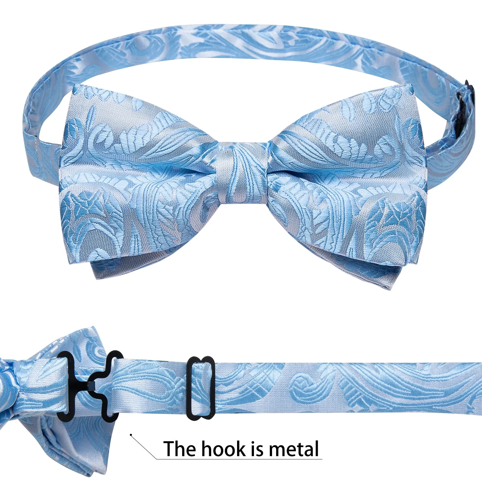 Sky Blue Paisley Jacquard Silk Men's Vest Hanky Cufflinks Necktie Bowtie Set