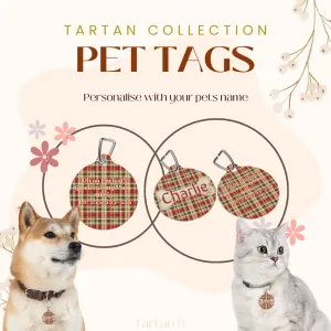 Tartan Collection 8 - Pet Tag Round and Bone Shape, Bandana, Lead, Dinner Bowl, Pet Bed