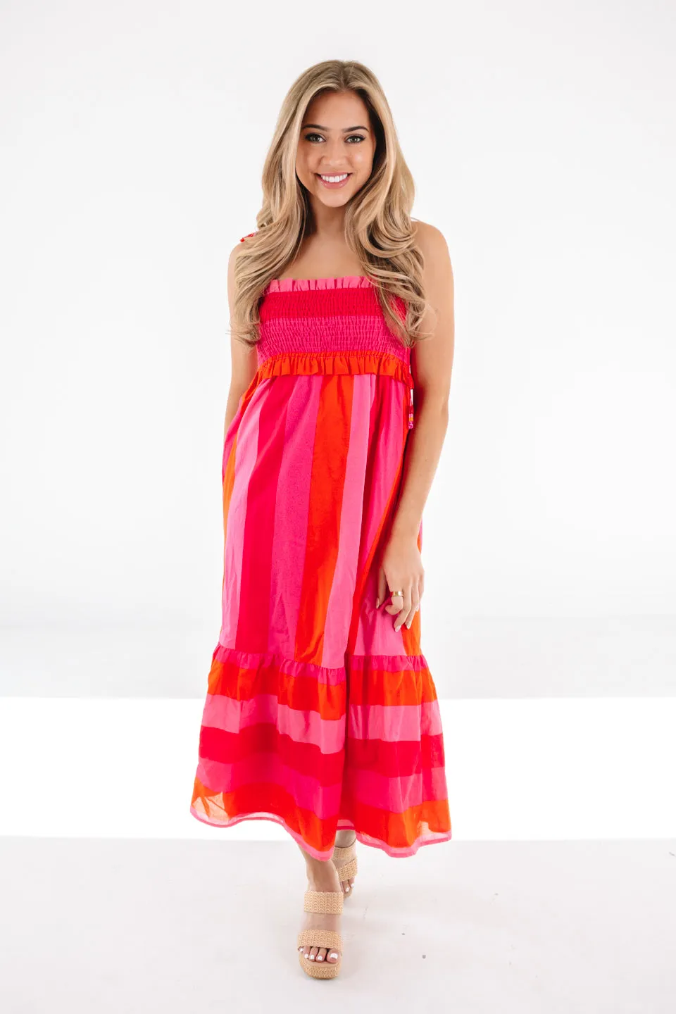 The Rae Tie Strap Midi Dress - Pink