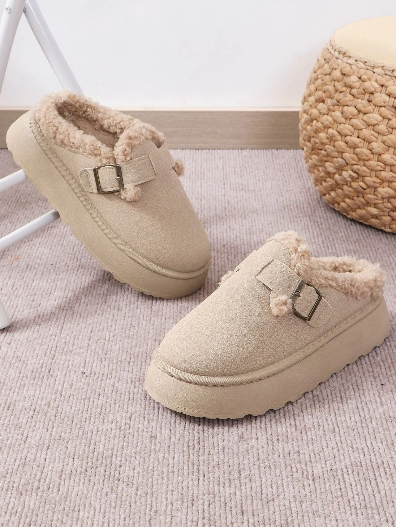 Thermal Fuzzy Buckle Platform Slip Ons