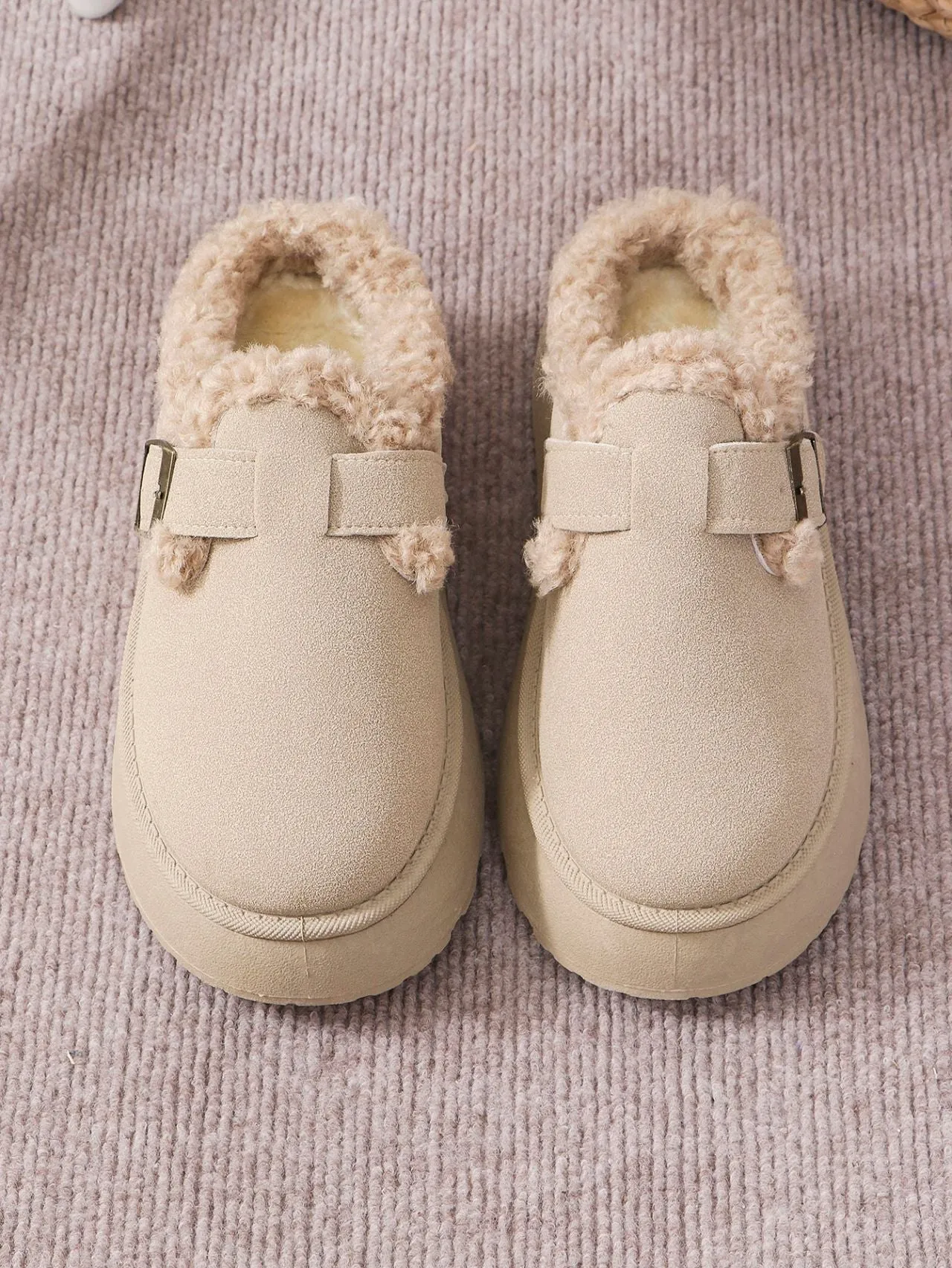 Thermal Fuzzy Buckle Platform Slip Ons