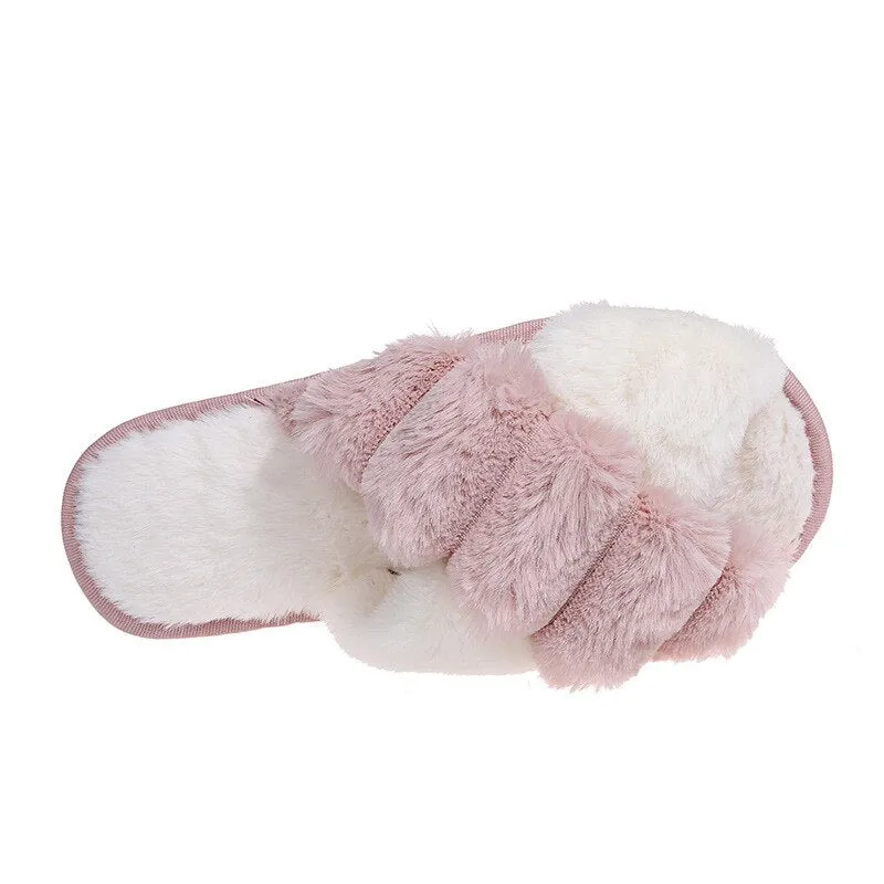 Thick Plush CrissCross Slippers for Women