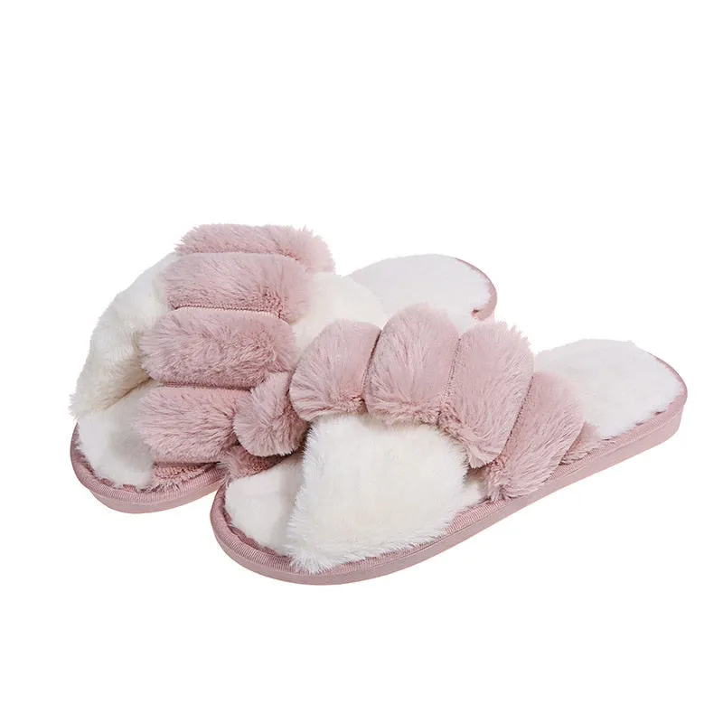 Thick Plush CrissCross Slippers for Women