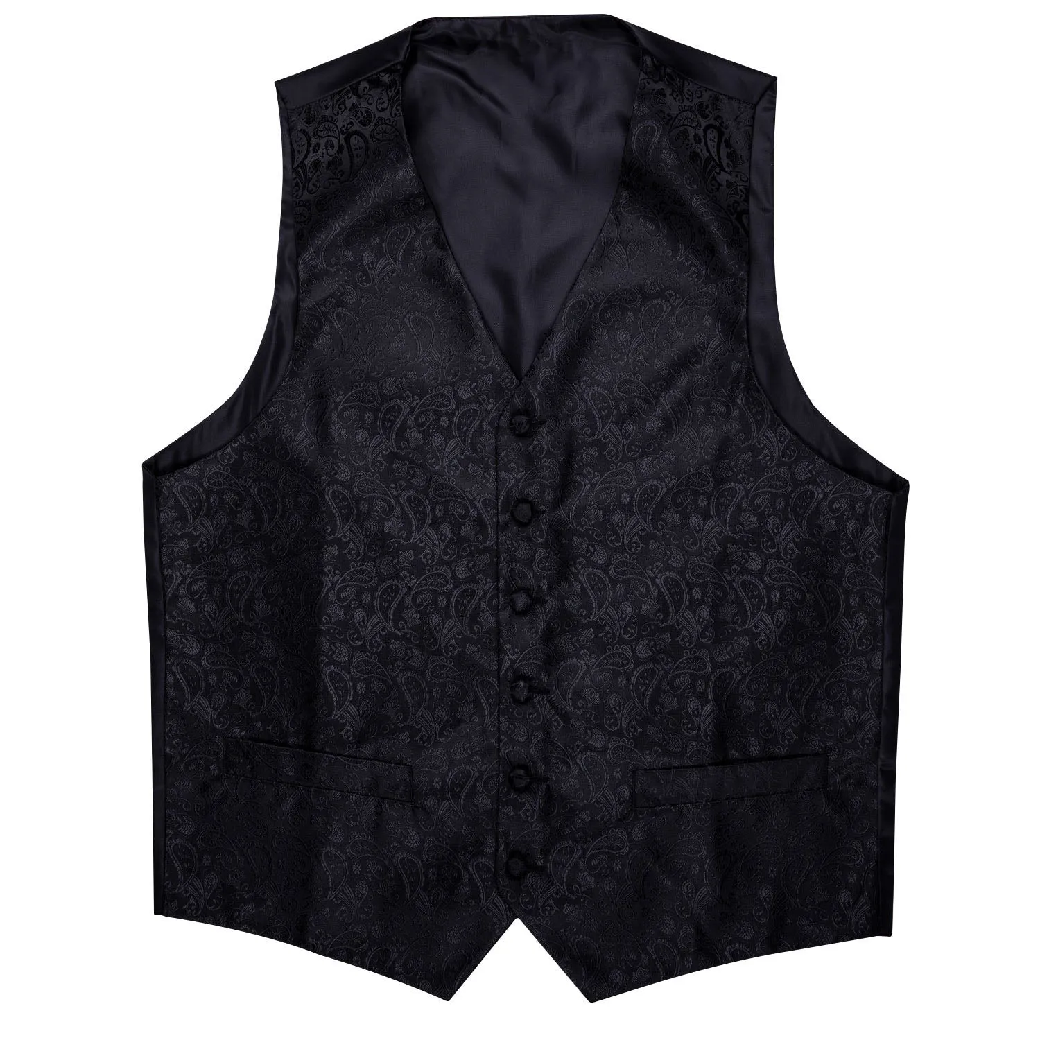 Ties2you Black Paisley Vest Luxury Silk Men's Vest Tie Hanky Cufflinks Set Waistcoat Suit Set