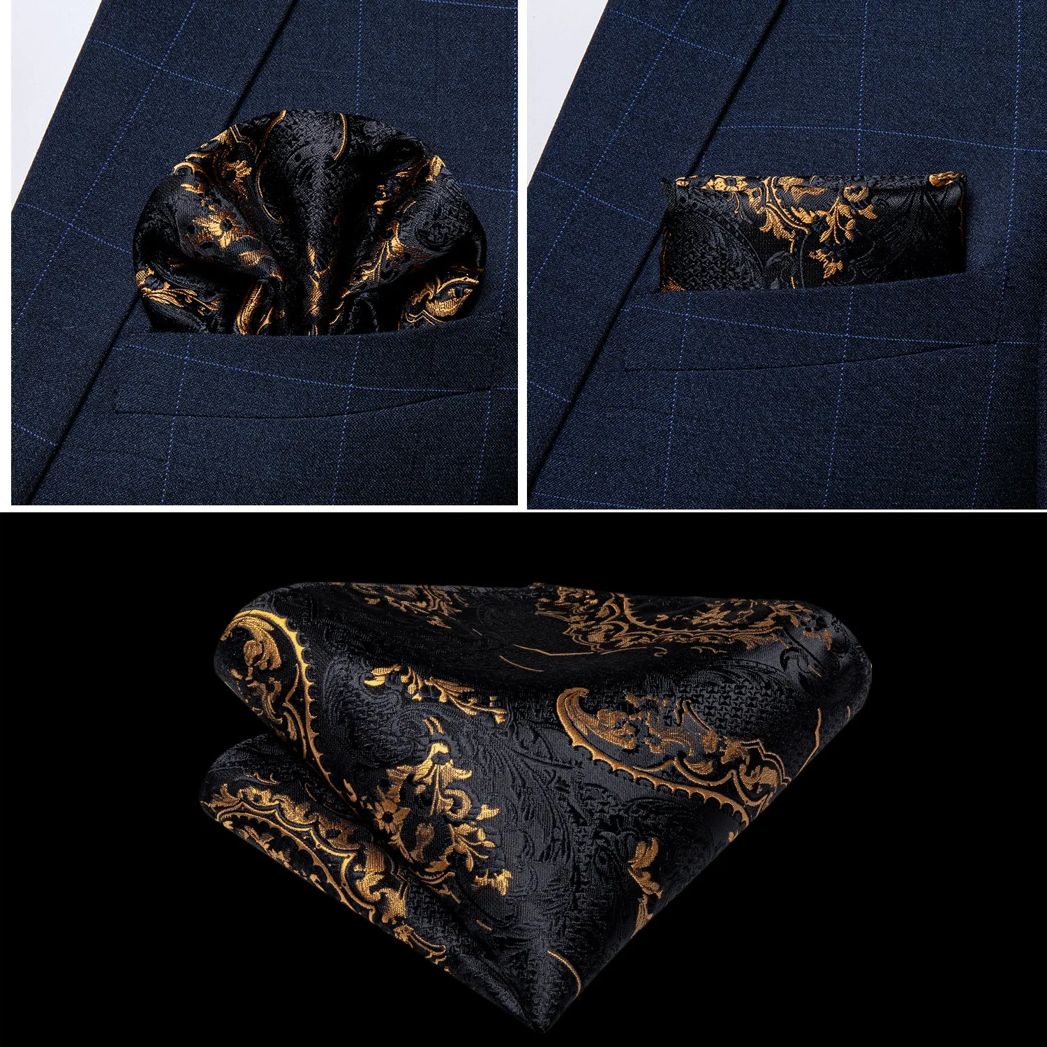 Ties2you Black Tie Vest Gold Floral Men's Vest Tie Hanky Cufflinks Set