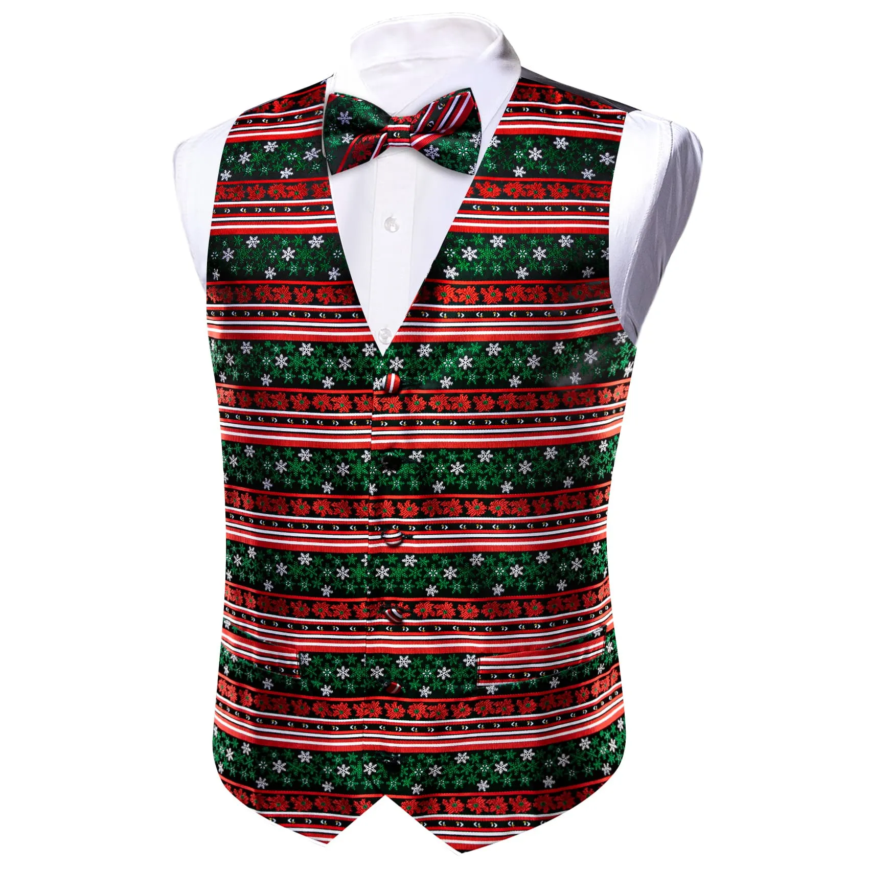 Ties2you Christmas Vest Red Green Snowflake Novelty Silk Men's Vest Bowtie Set