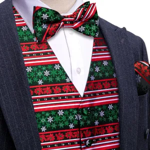 Ties2you Christmas Vest Red Green Snowflake Novelty Silk Men's Vest Bowtie Set