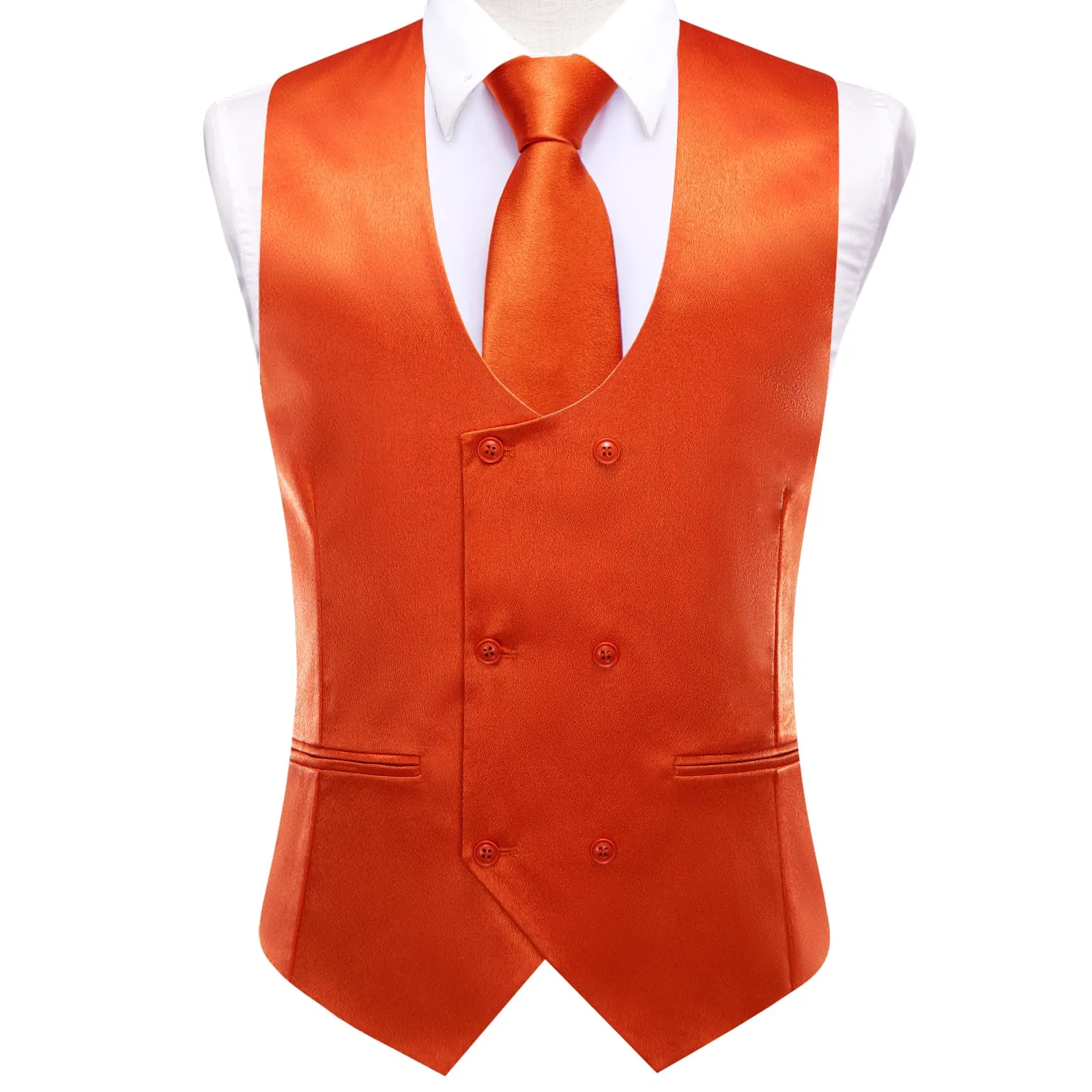 Ties2you Double Breasted Vest Sinopia Orange Solid Mens Dress Vest Tie Bowtie Set 5PC