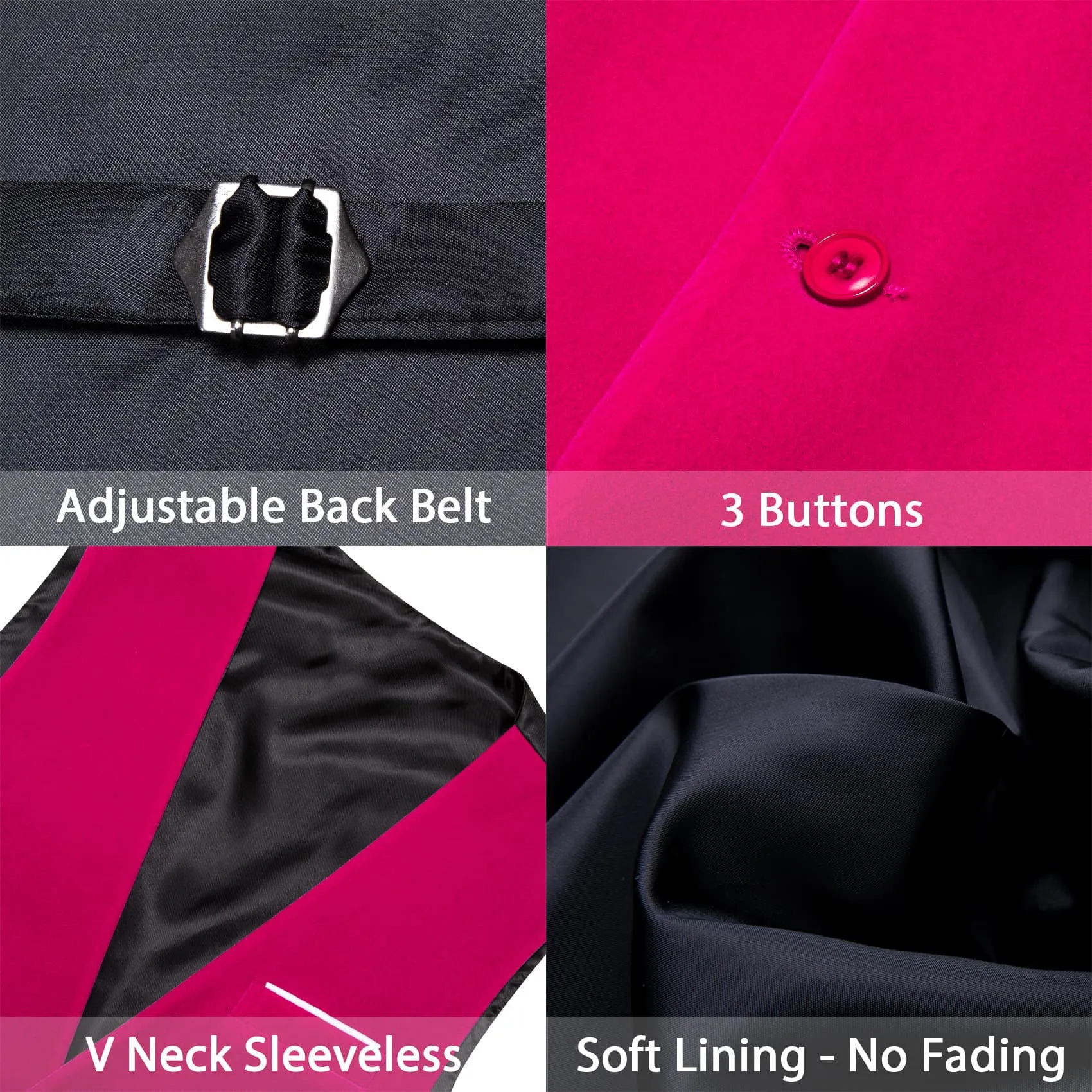 Ties2you Dress Vest Deep Pink Solid V-Neck Waistcoat Mens Suede Leather Vest Bow Tie Set