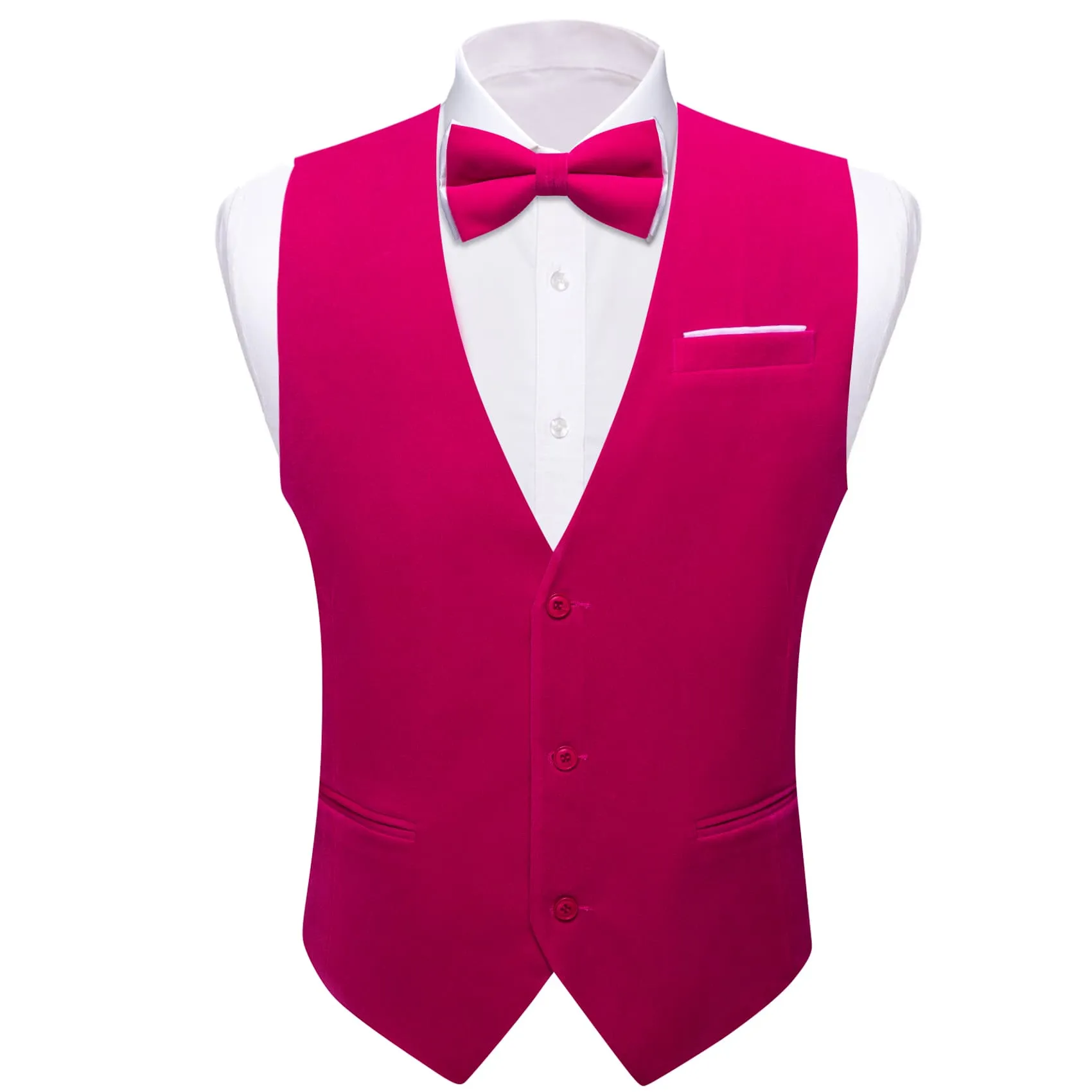 Ties2you Dress Vest Deep Pink Solid V-Neck Waistcoat Mens Suede Leather Vest Bow Tie Set