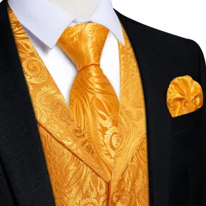 Ties2you Dress Vest Neon Carrot Orange Paisley Notched Collar Silk Mens Work Vest Tie Set