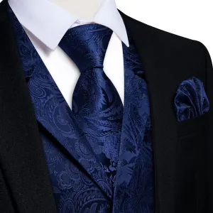 Ties2you Dress Vest Oxford Blue Paisley Notched Collar Silk Mens Waistcoat Tie Set