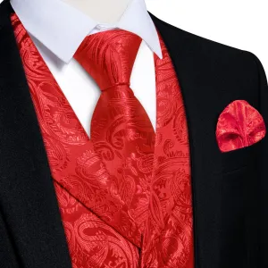 Ties2you Dress Vest Pure Red Paisley Notched Collar Silk Mens Work Vest Tie Set