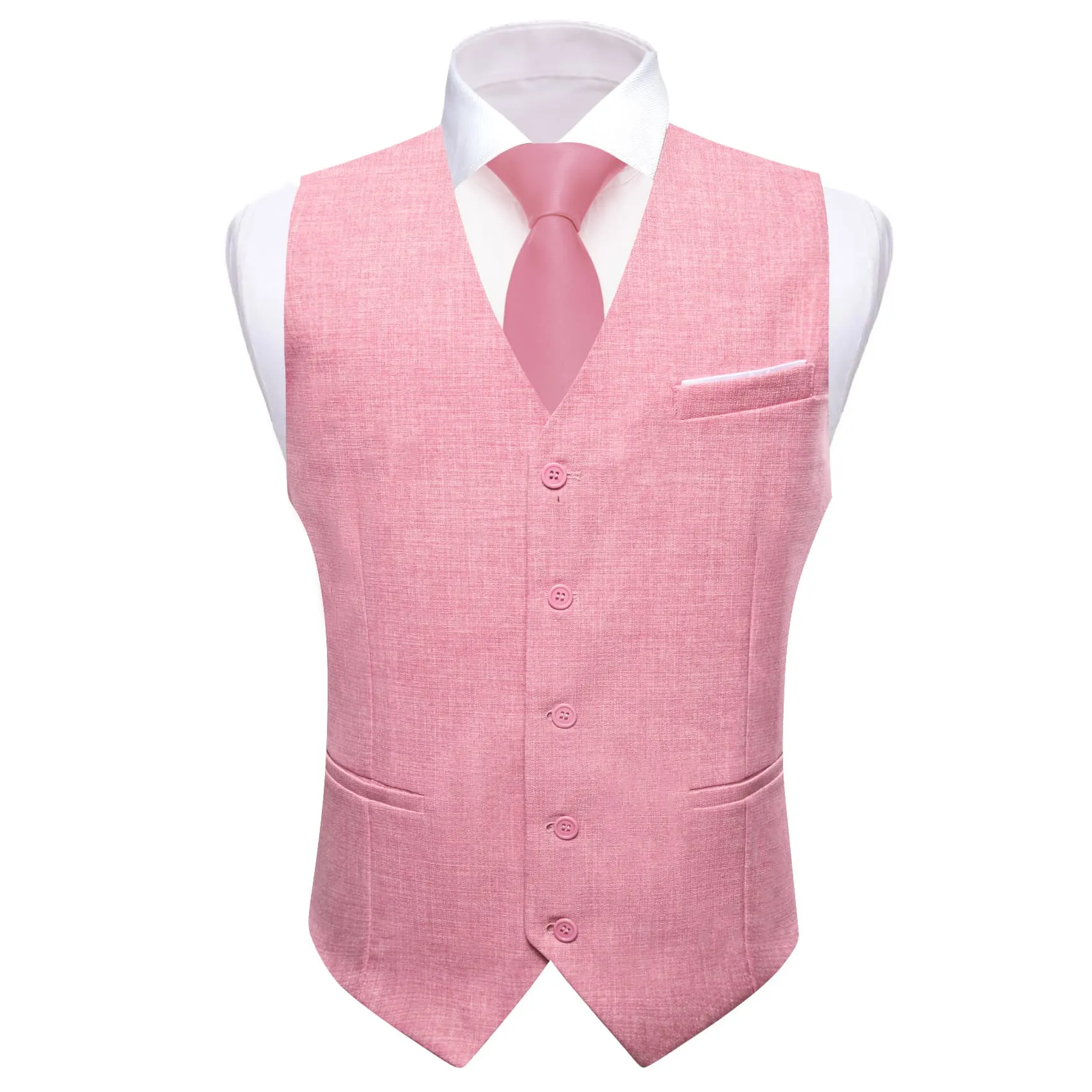 Ties2you Dress Vest Rose Pink Solid V Neck Button Up Silk Mens Work Vest Top