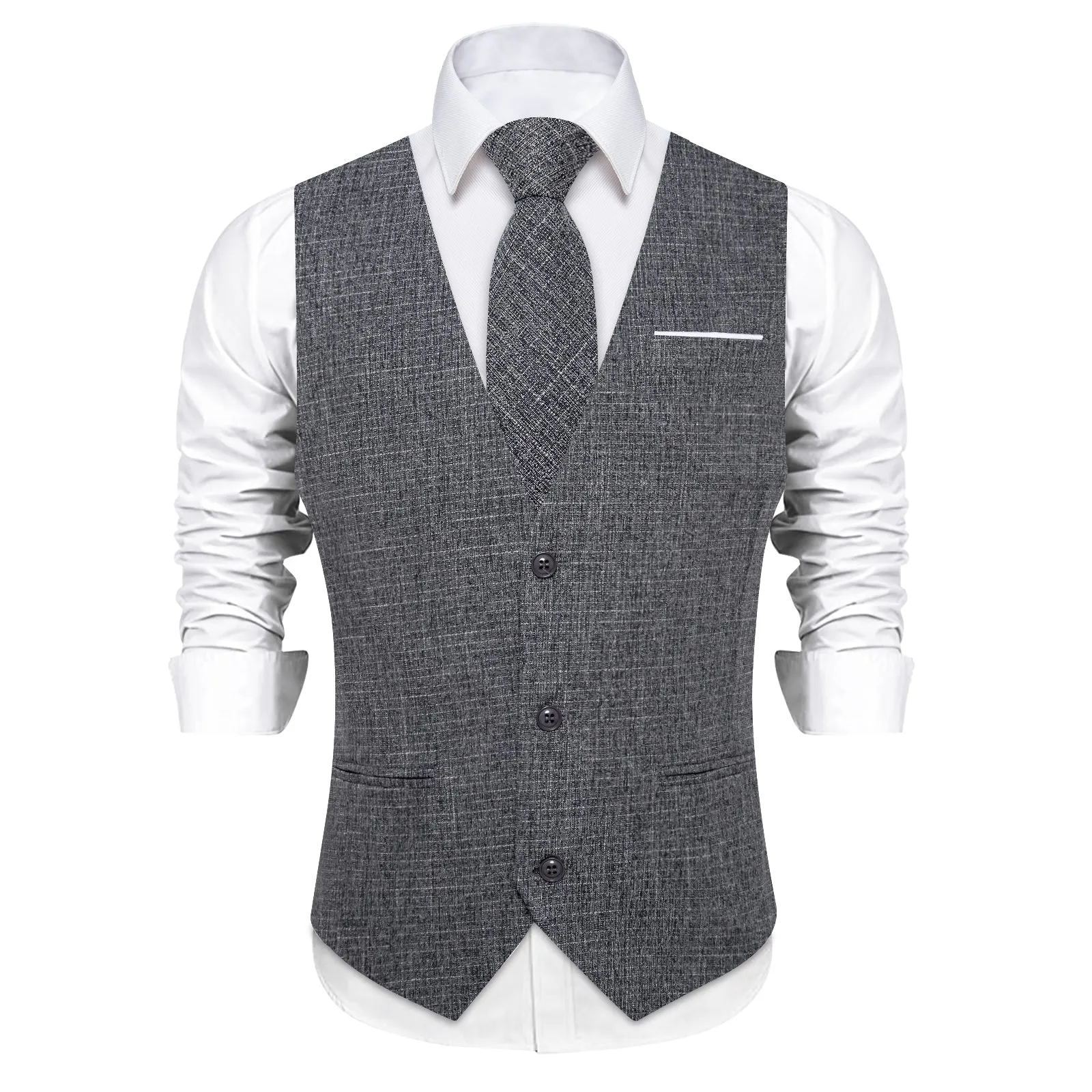 Ties2you Grey Solid Jacquard Men's Vest Necktie Bowtie Set