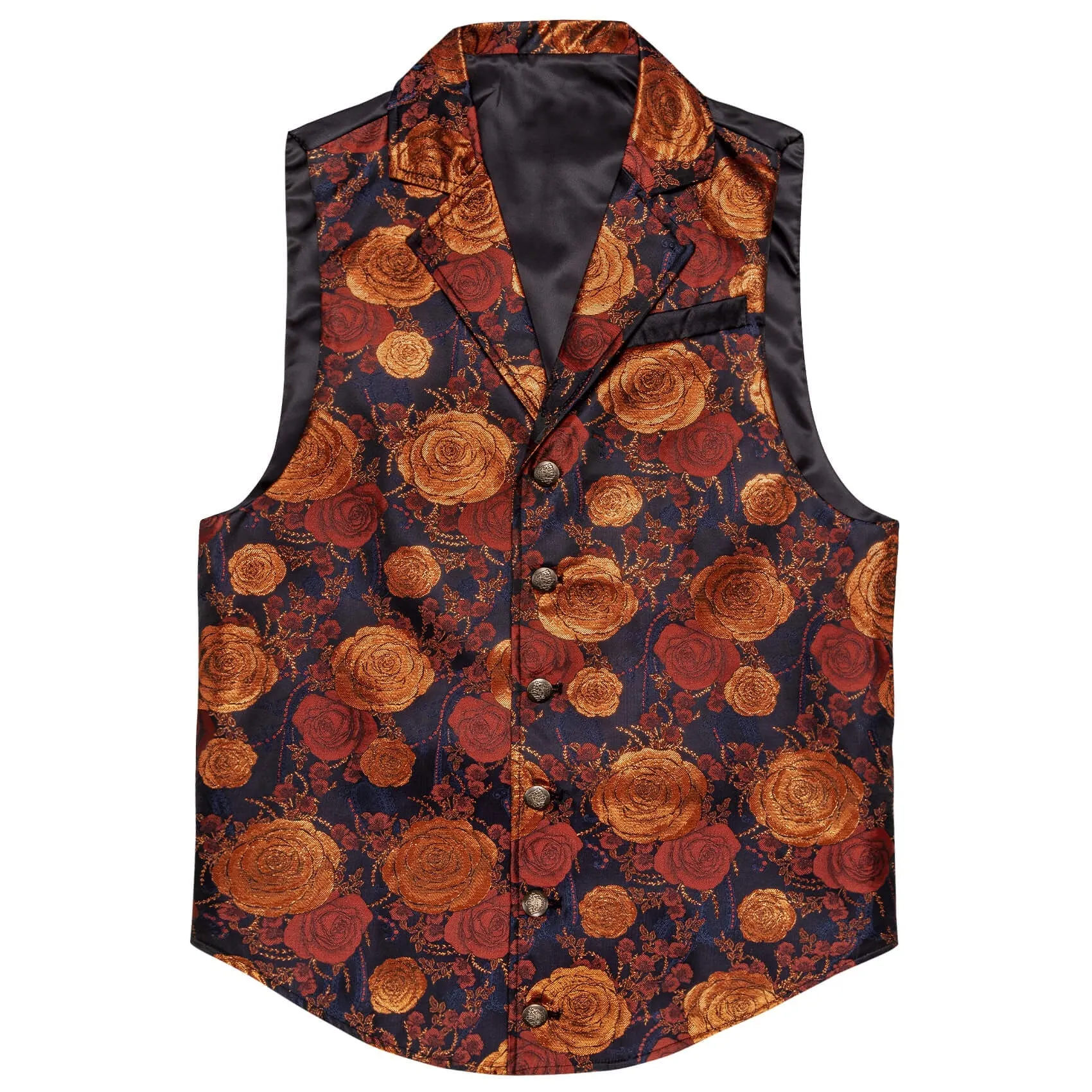 Ties2you Men's Casual Vest Orange Woven Floral Silk Notch Collar Vest