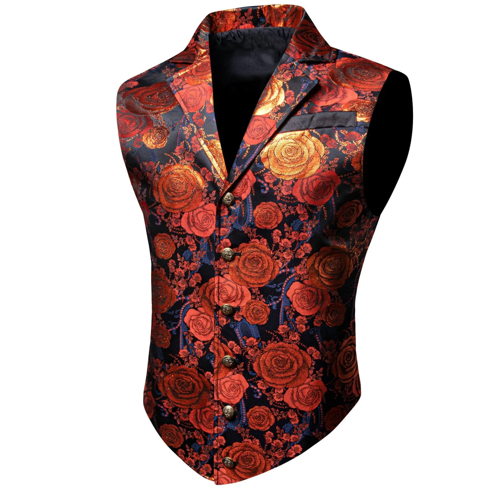 Ties2you Men's Casual Vest Orange Woven Floral Silk Notch Collar Vest