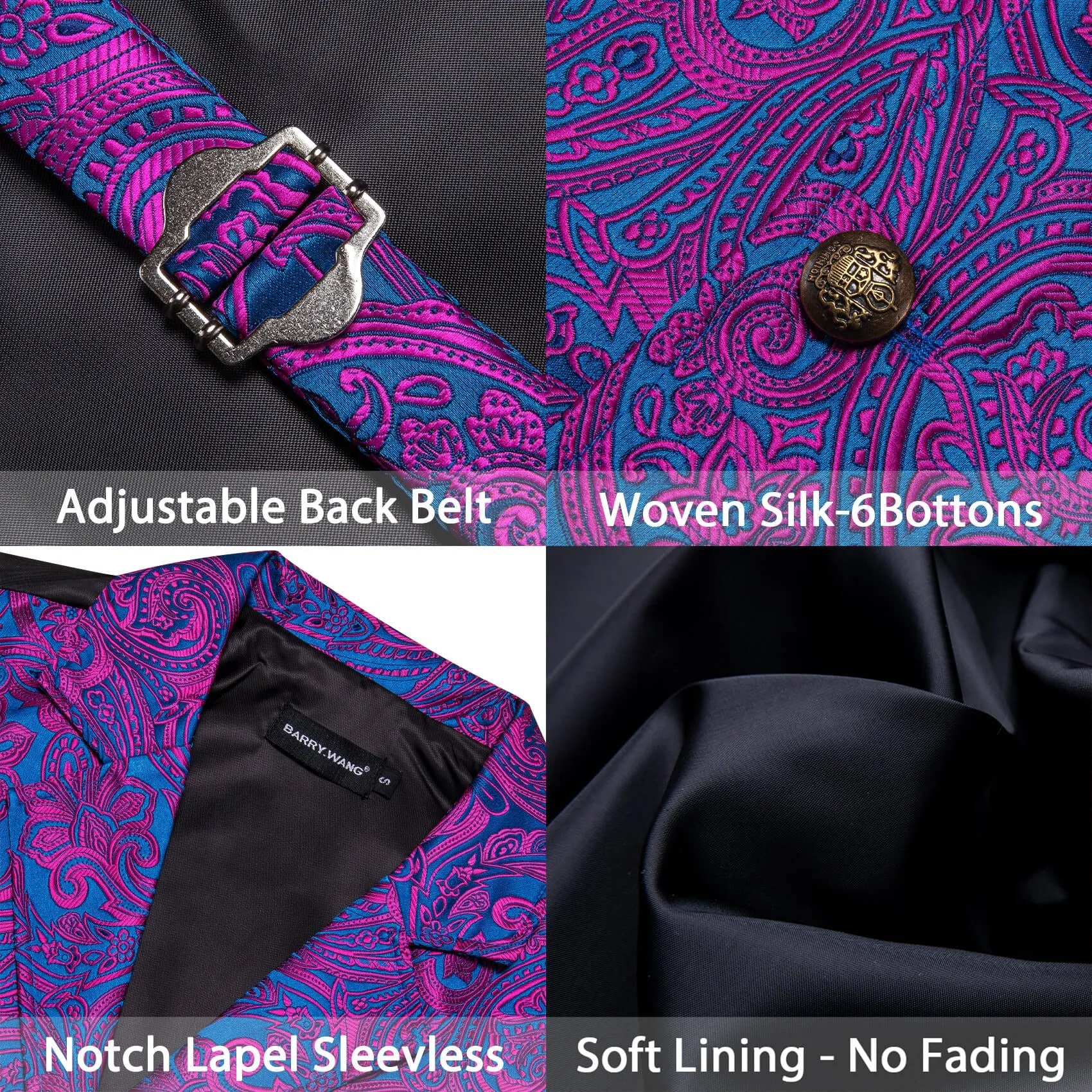 Ties2you Men's Suit Vest Purple Blue Floral Silk Notch Collar Vest