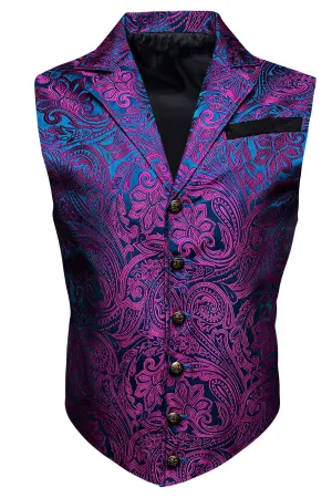 Ties2you Men's Suit Vest Purple Blue Floral Silk Notch Collar Vest