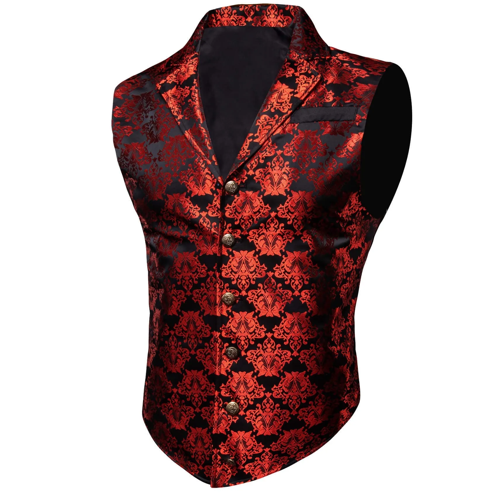 Ties2you Men's Vest Black Red Woven Floral Silk Waistcoat Suit Vest