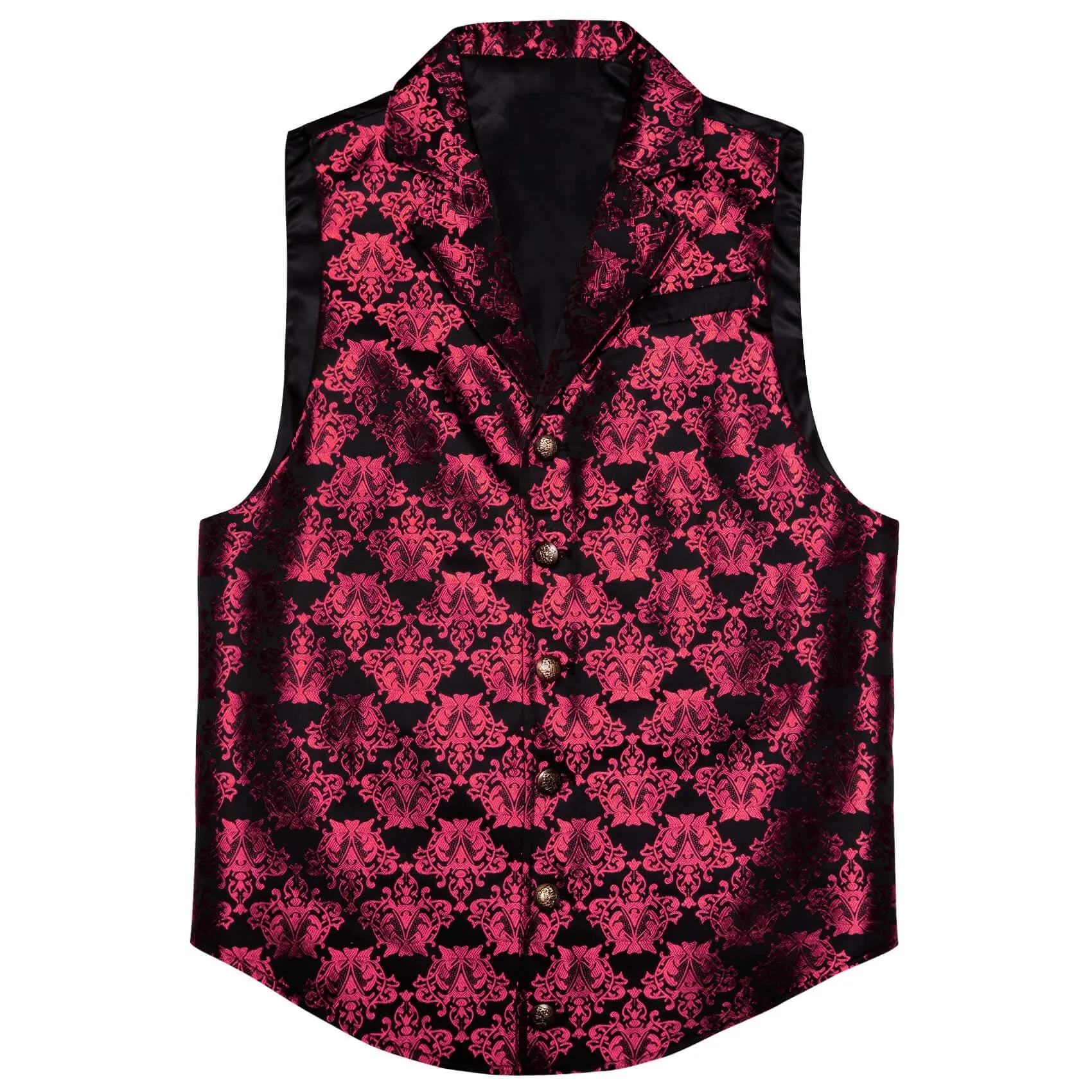 Ties2you Men's Vest Black Ruby Red Jacquard Floral Silk Suit Vest