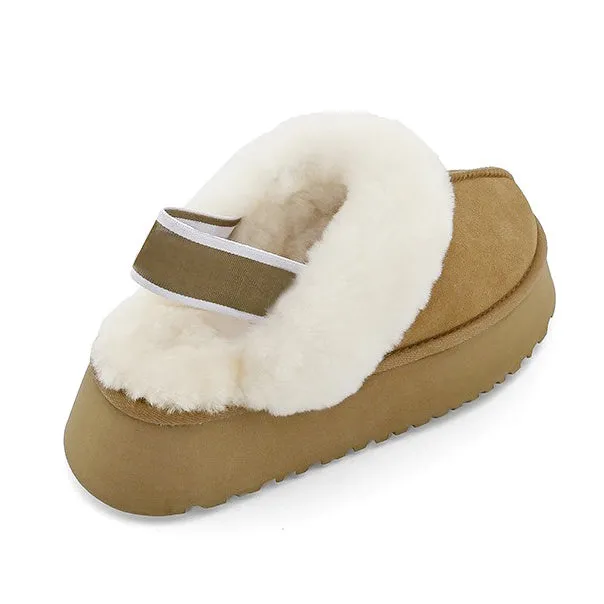 Warm Sheepskin Platform Slippers