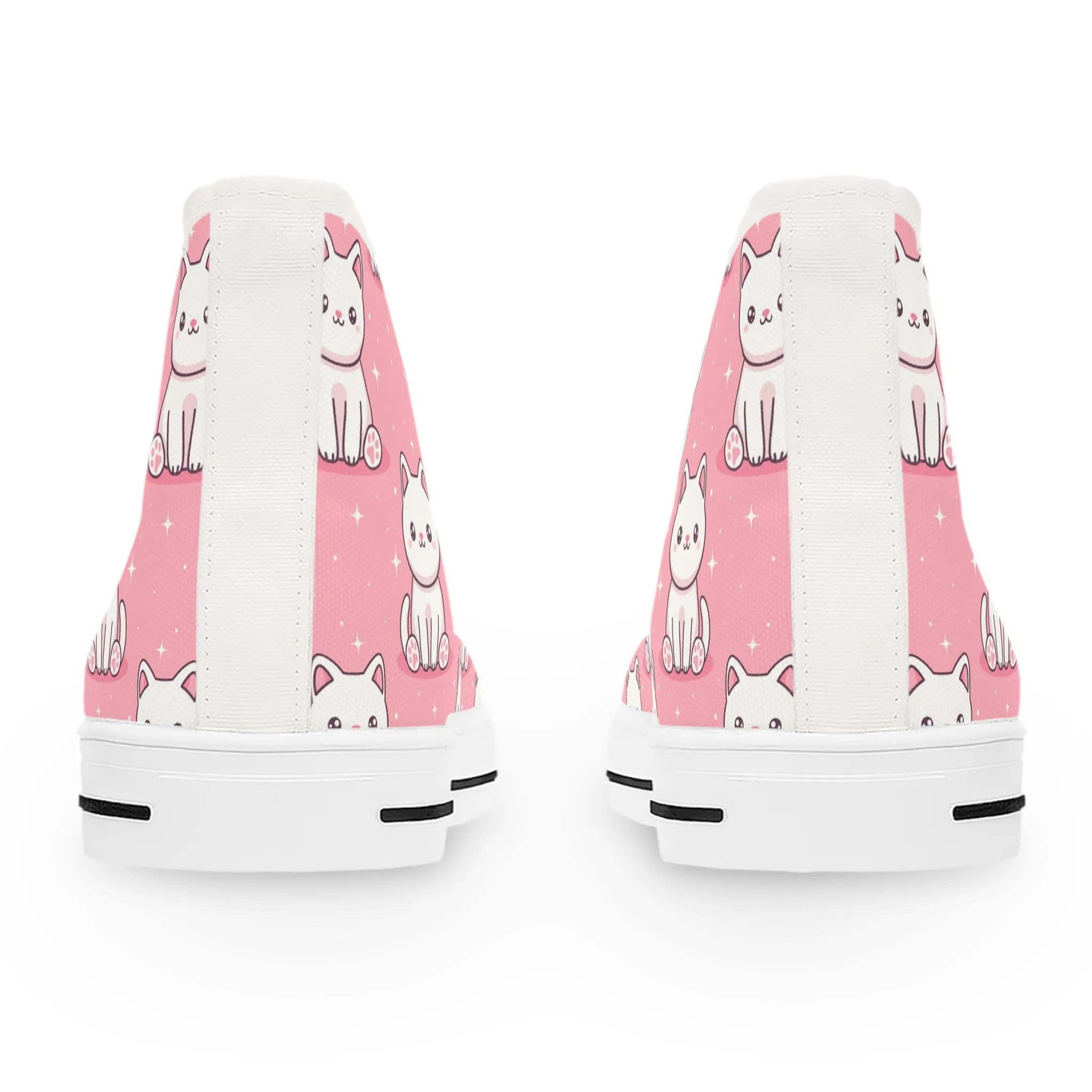 White Kawaii Cats on Pink Background Women's High Top Sneakers