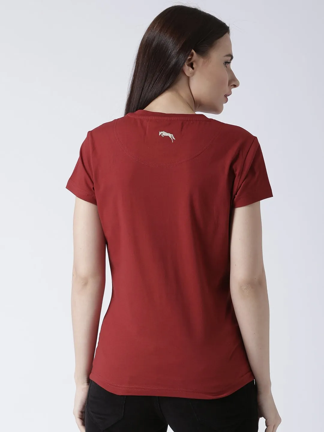 Women Red Solid Round Neck T-shirt