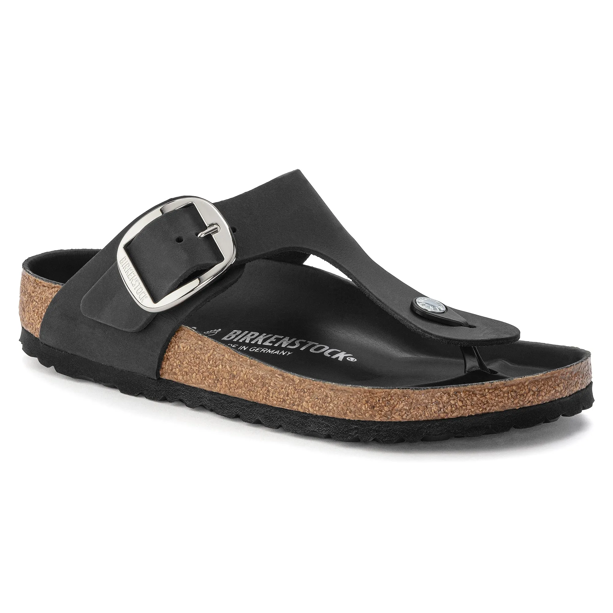 Women's Birkenstock Gizeh Big Buckle Oiled Leather Color: Black