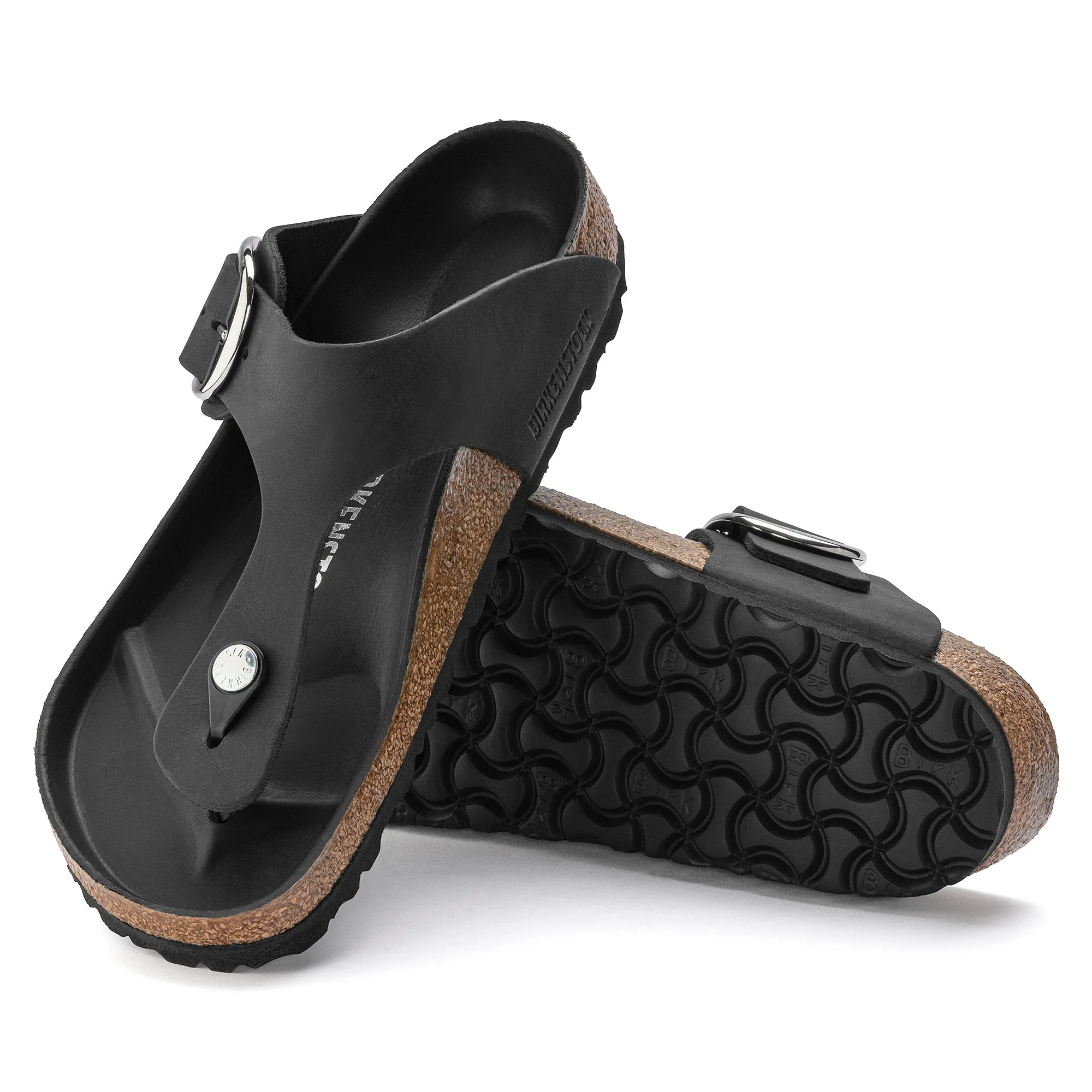 Women's Birkenstock Gizeh Big Buckle Oiled Leather Color: Black