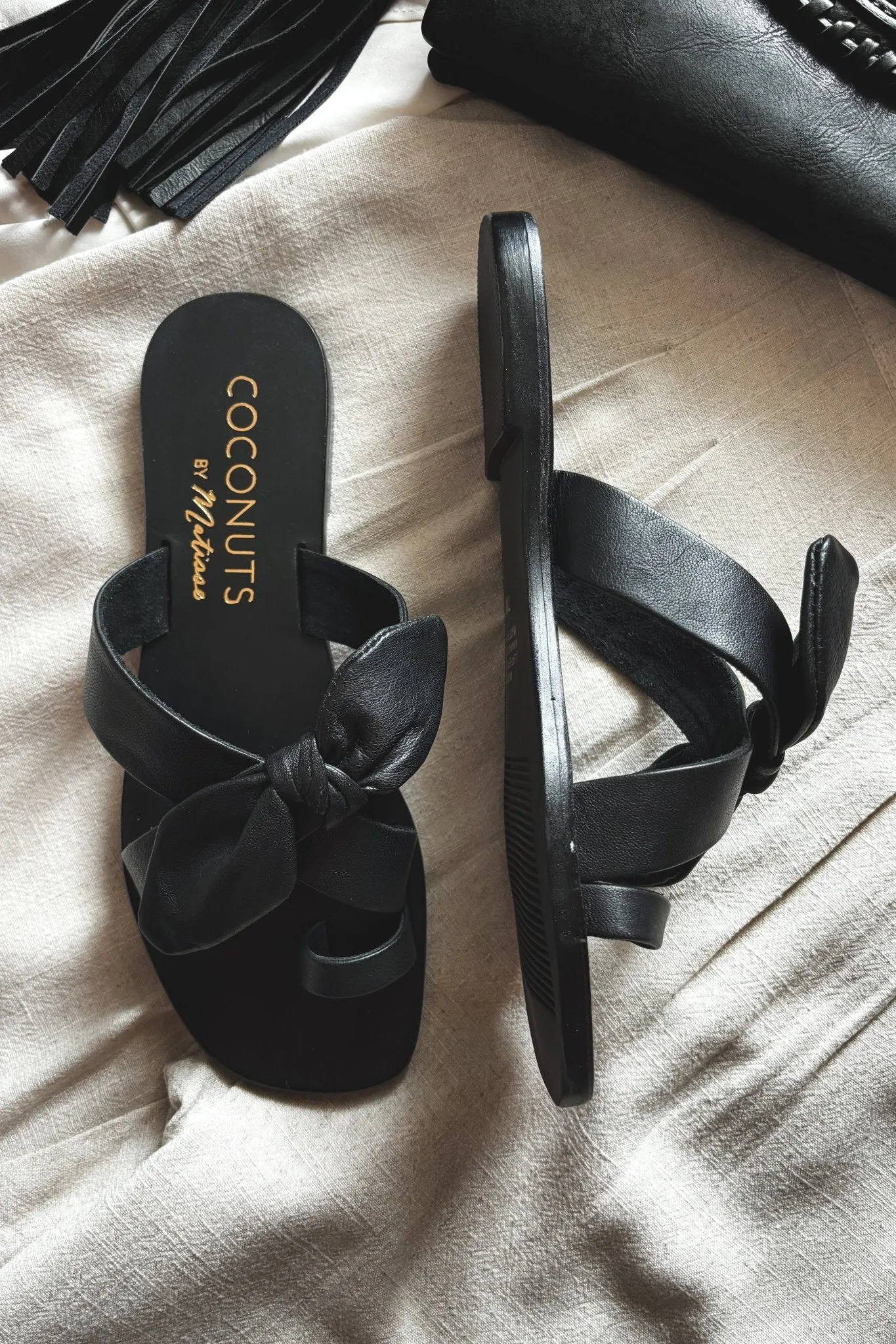 Women's Bow Knot Chic Summer Sandals | Leather Shoes | Black