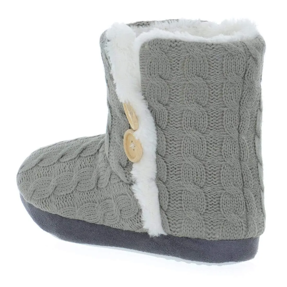 Womens Cable Knit Bootie Slipper With Non Slip Soles