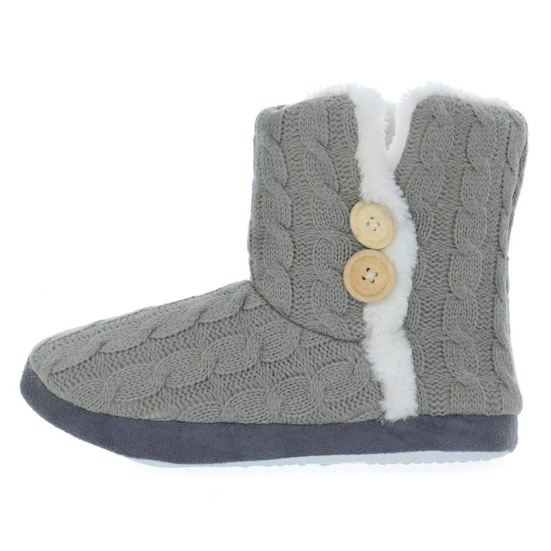 Womens Cable Knit Bootie Slipper With Non Slip Soles