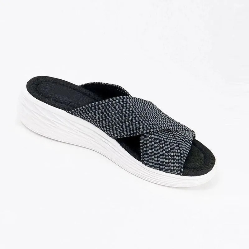 Womens Summer Platform Casual Crossover Flat Beach Slippers